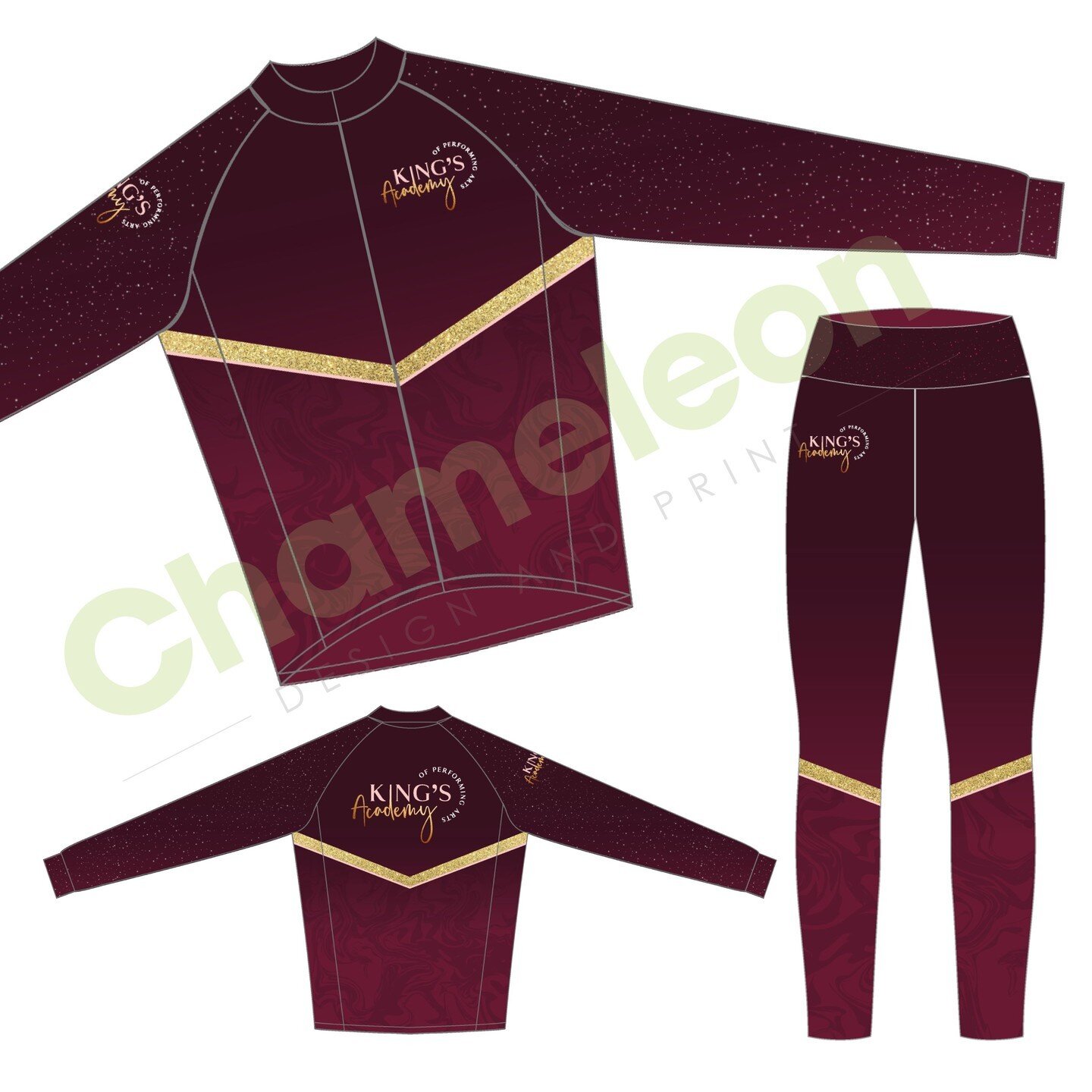 Ready for your team to make an entrance at your next dance competition? ✨ This stretchy, sporty and stylish dance team uniform was designed for our client King's Academy, with a strong royal maroon palette and powerful gold accent lines! @kings.acade