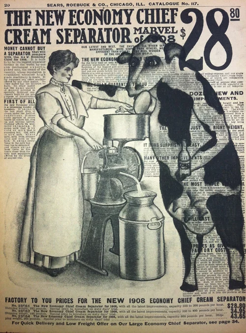 Cream Separator Charcoal on antique catalog page, 8 1/2" x 11"