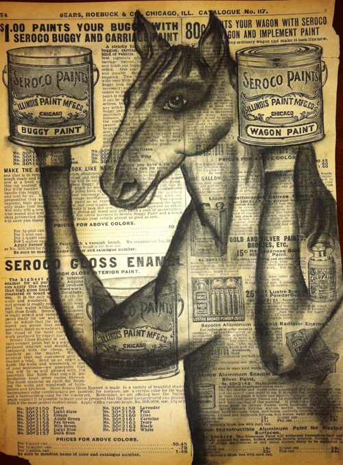 Horse & Buggy Charcoal on antique catalog page, 8 1/2" x 11"
