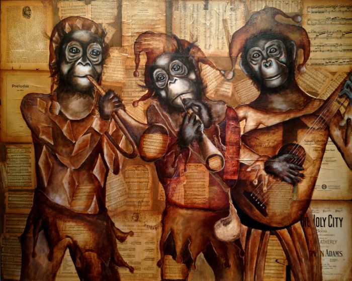"Sonata in Monkey Minor", 2014 4'x5' Mixed media on canvas