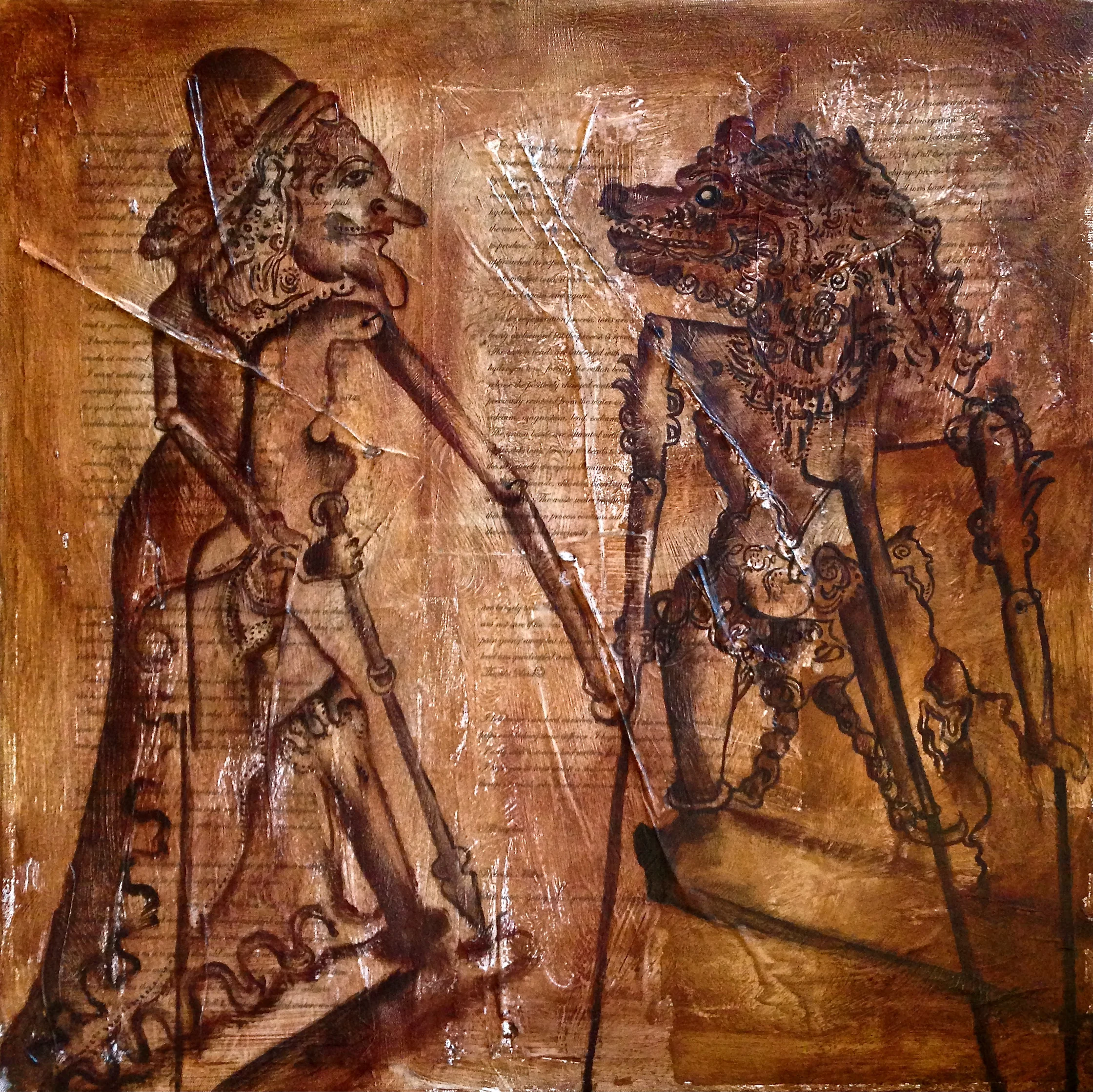 Wayang Kulit Puppets, 2014 Mixed Media on canvas