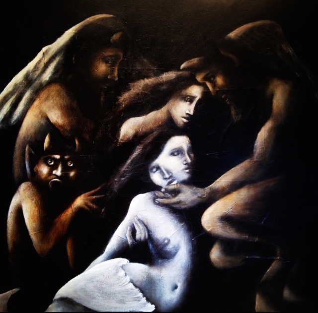 Death of The Mermaid, 2015 (painting in progress) 56" x 56" Mixed media on canvas