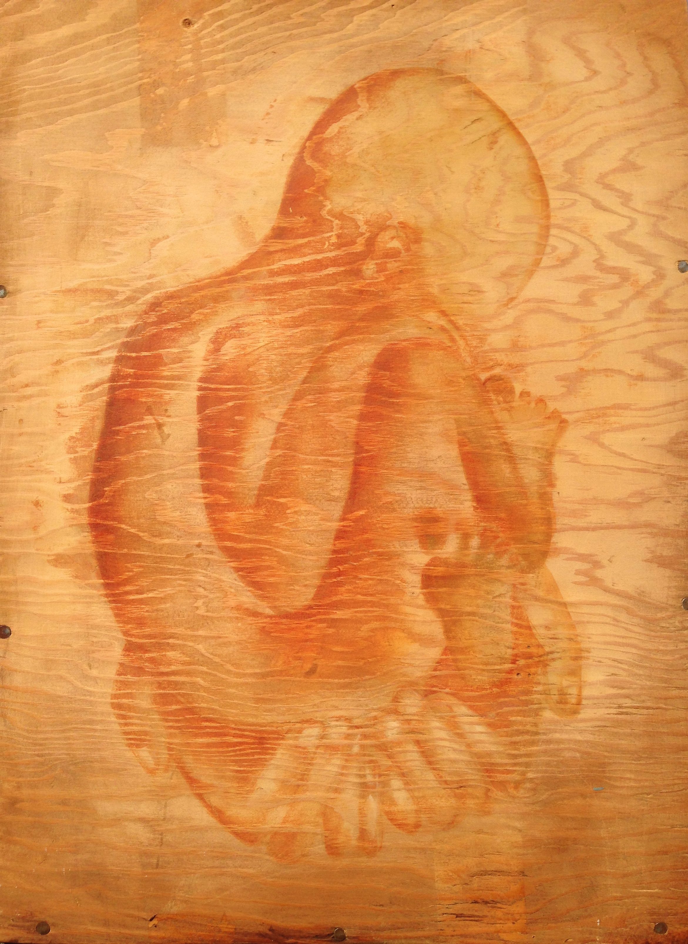 Nature's Breath II, 2015 Acrylic on wood This piece goes with Earth Embalming and represents Nurture of Nature along with the original on canvas. The wood grain lines representing years of life, time, movement, and change and the interconnection of all nature. The name "Nature's Breath" represents Oxygen & All Life as we are one. R.Miller