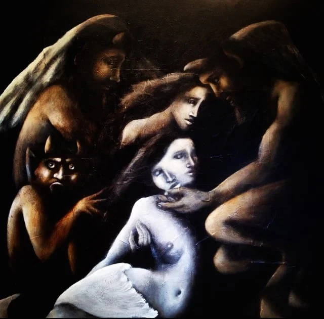Death of The Mermaid, 2015Acrylic & oil on canvas (unfinished) 56"x56"