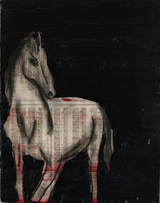 Horse, 2000 Antique catalog, charcoal, acrylic on canvas