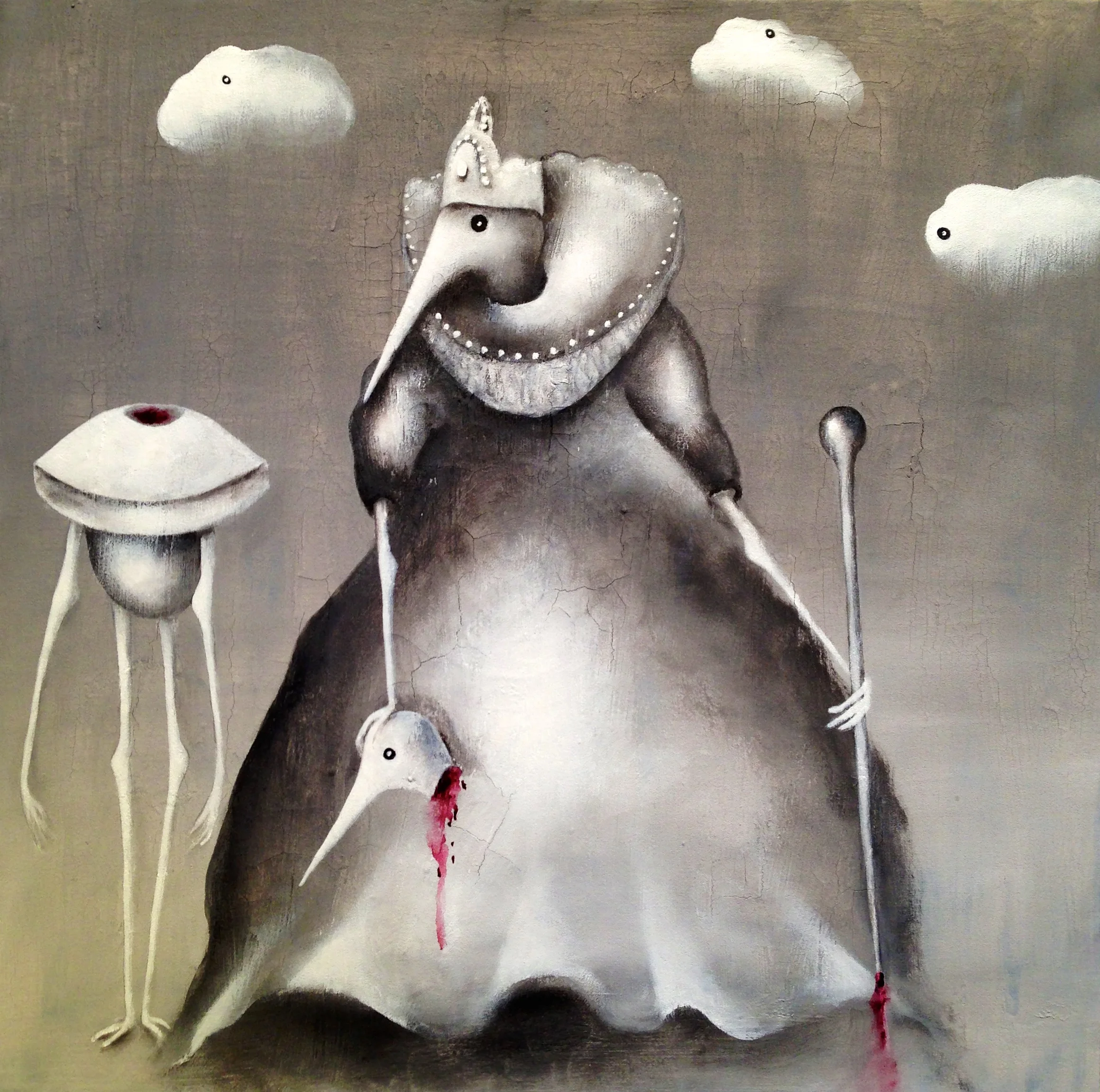 Off with his head....In the clouds, 2016Acrylic & texture medium on canvas