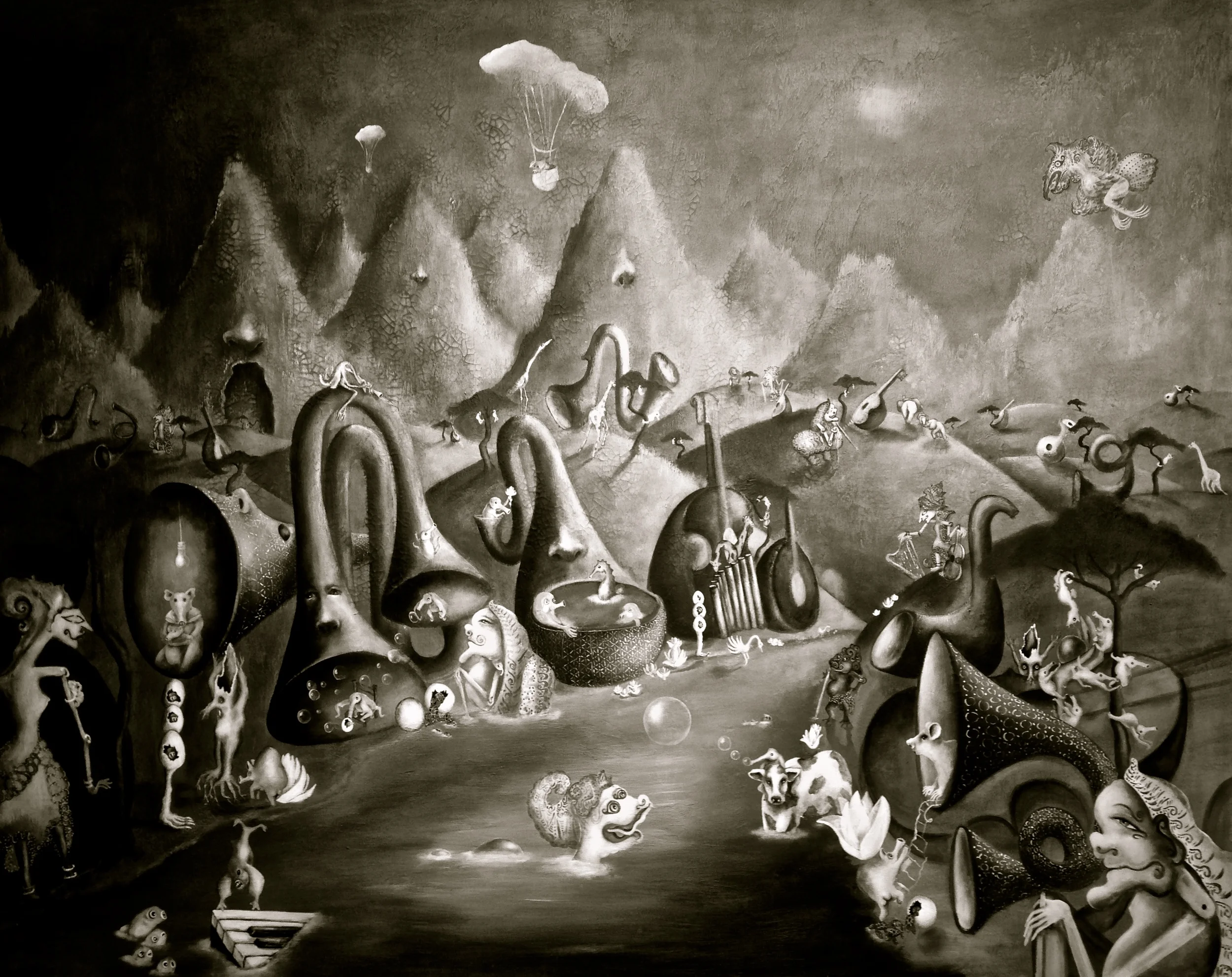 I normally do not post paintings in progress on my site, but this one I am! In B&W, I will post color when it is complete!Very Large work in progress....Acrylic on canvas, 48"x60"