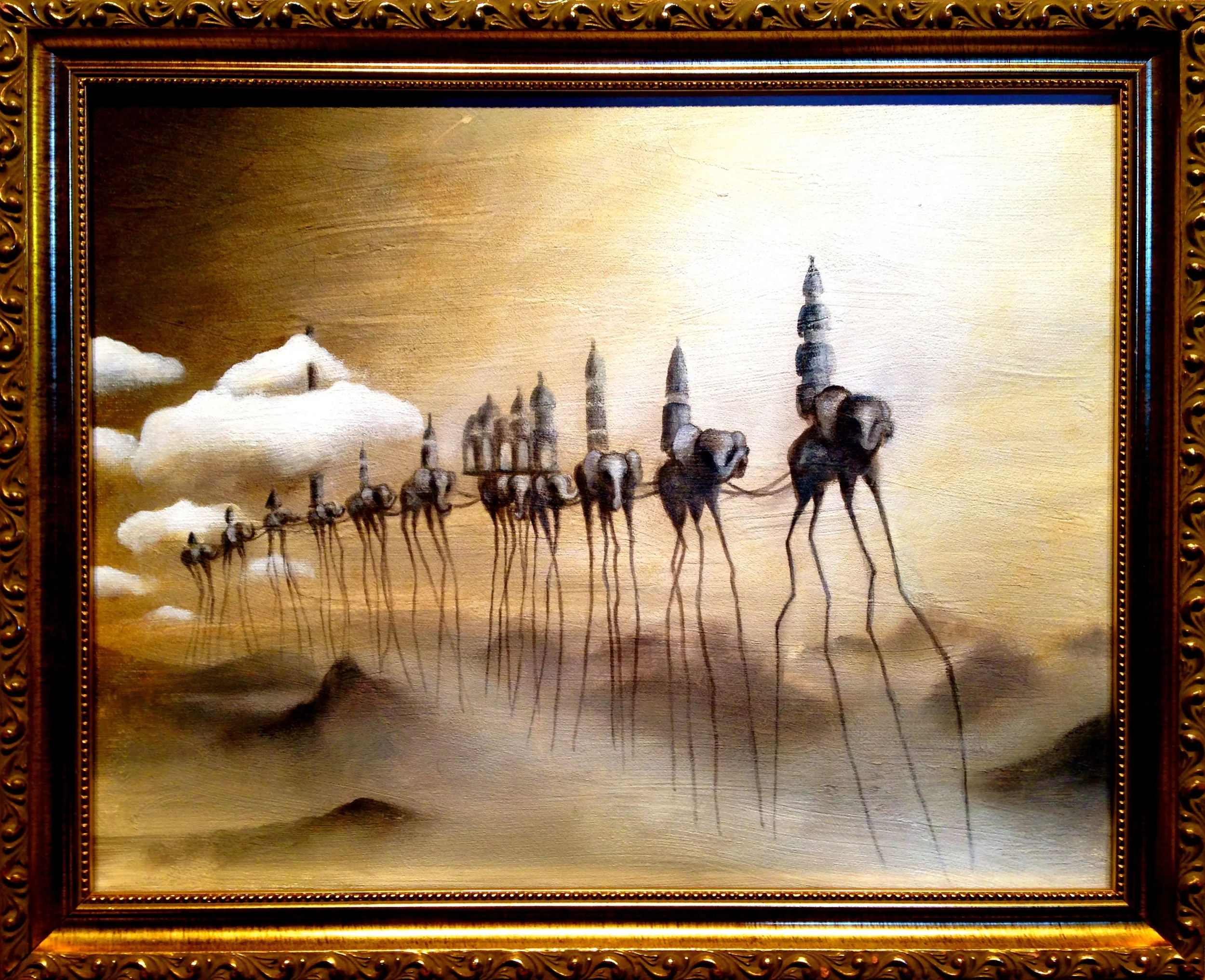 Caravan, 2016 (my take on El Maestro Salvador Dali's "Caravan") maybe finished maybe not.Acrylic & texture medium on canvas