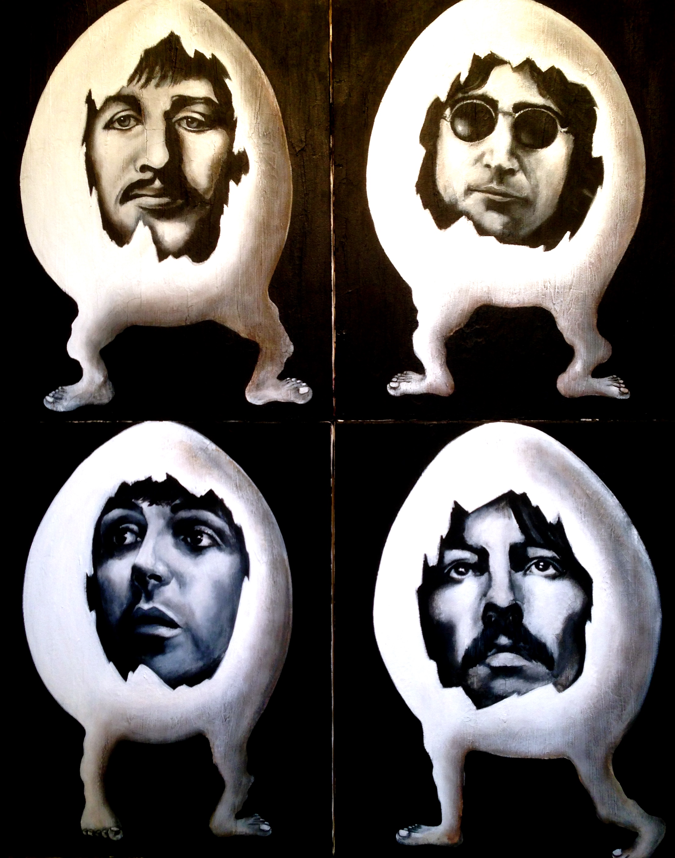 Beatle Eggs, 2016 (weird lighting as I just finished, final posted soon) 4 canvas, 16x20, Acrylic, oil, & texture medium on canvas