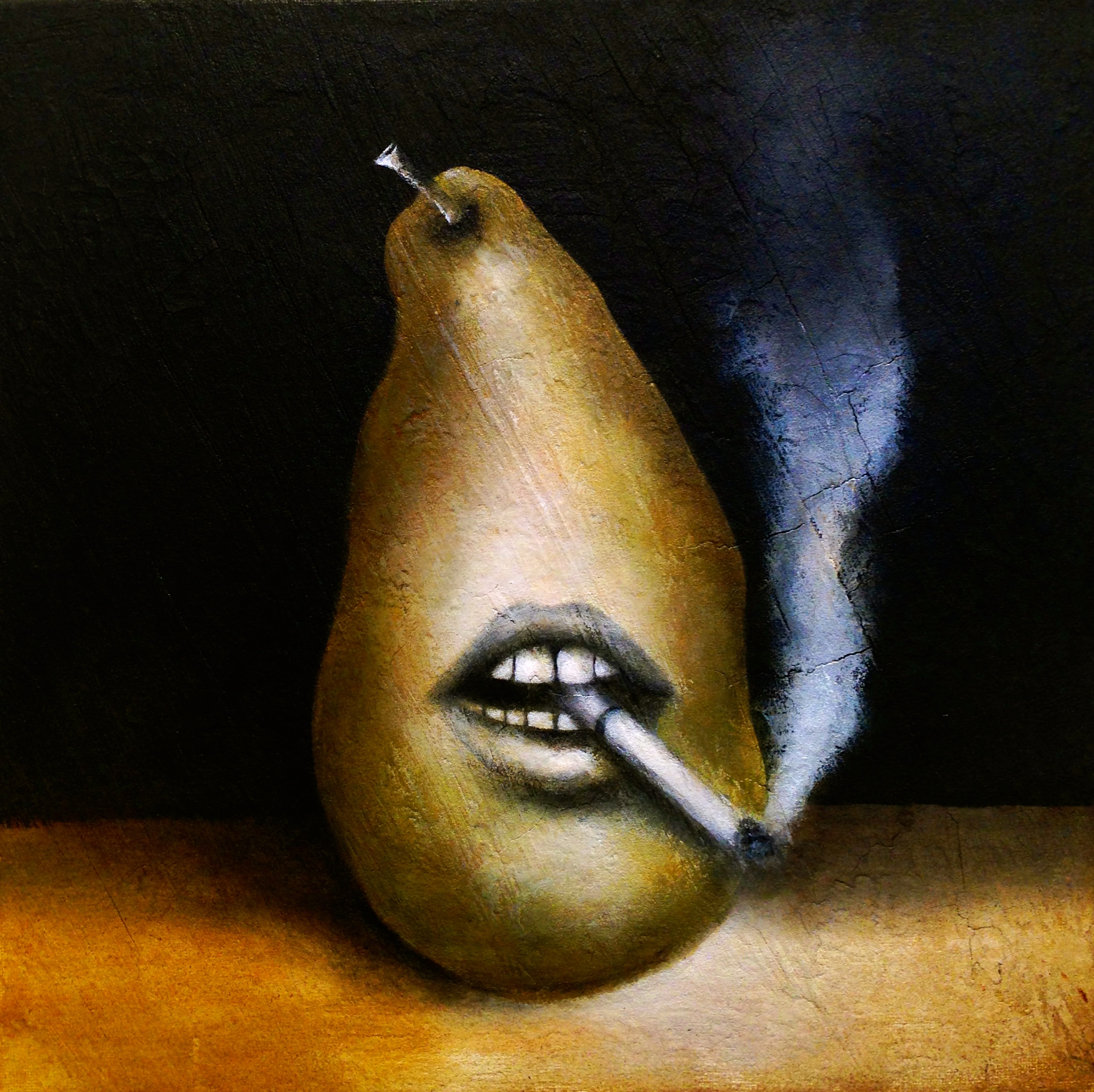 Still Life with GMO Pear, 2016 Acrylic, oil, texture medium on canvas