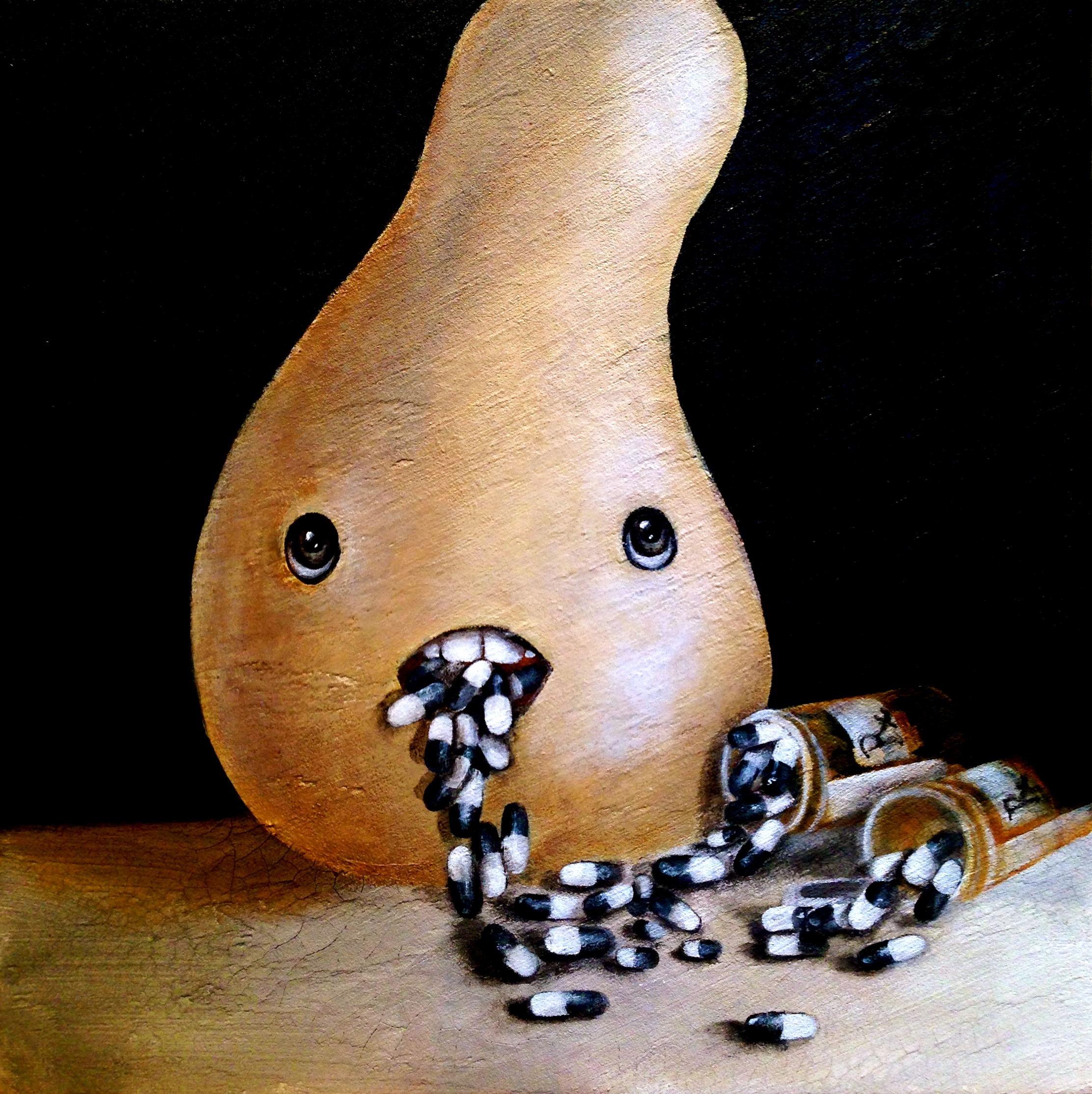 Still Life with GMO Butternut Squash, "Unwanted Drug", 2016 Acrylic, oil, texture medium on canvas