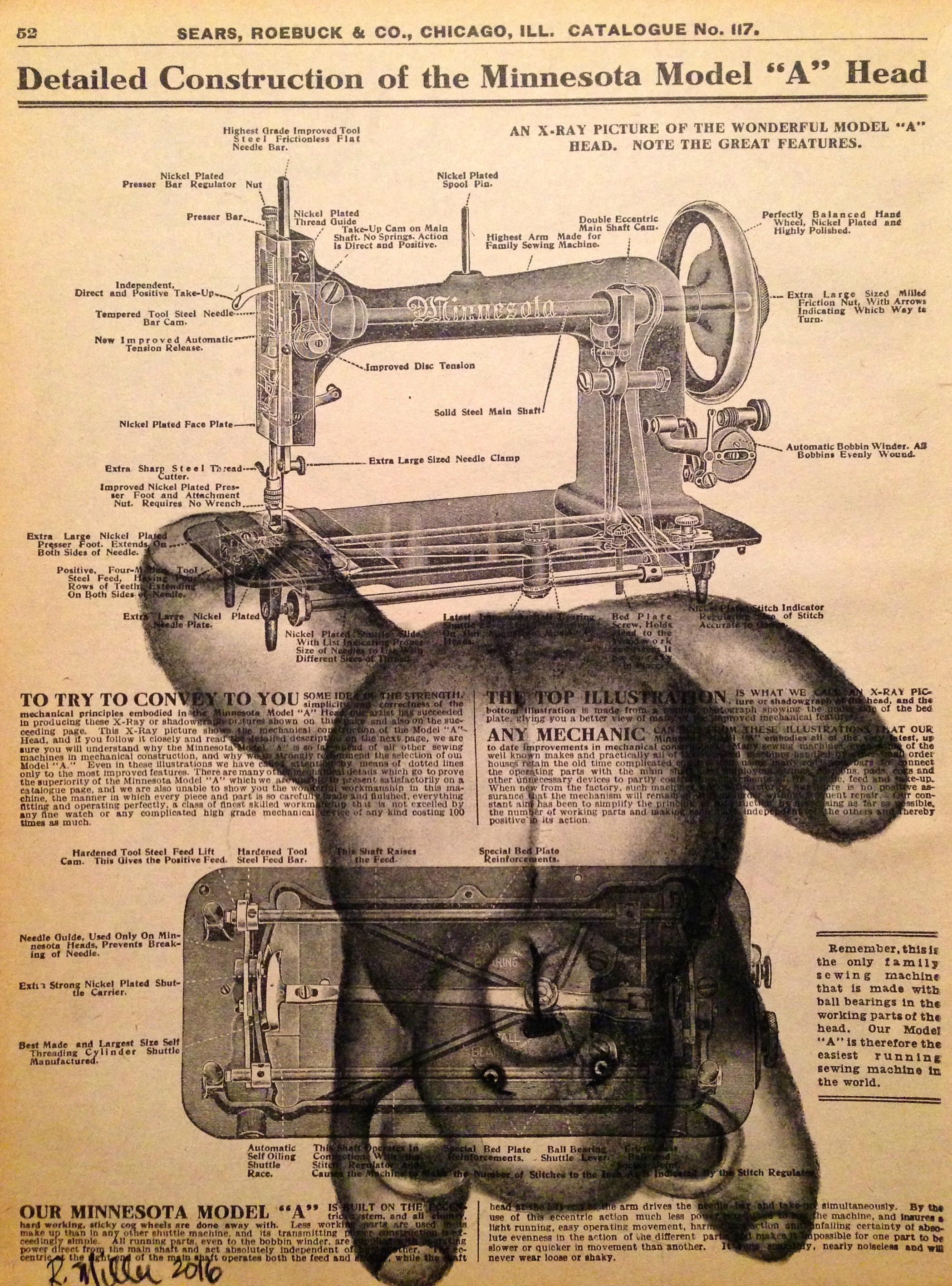 Nip & Tuck, 2016 Charcoal on antique catalog