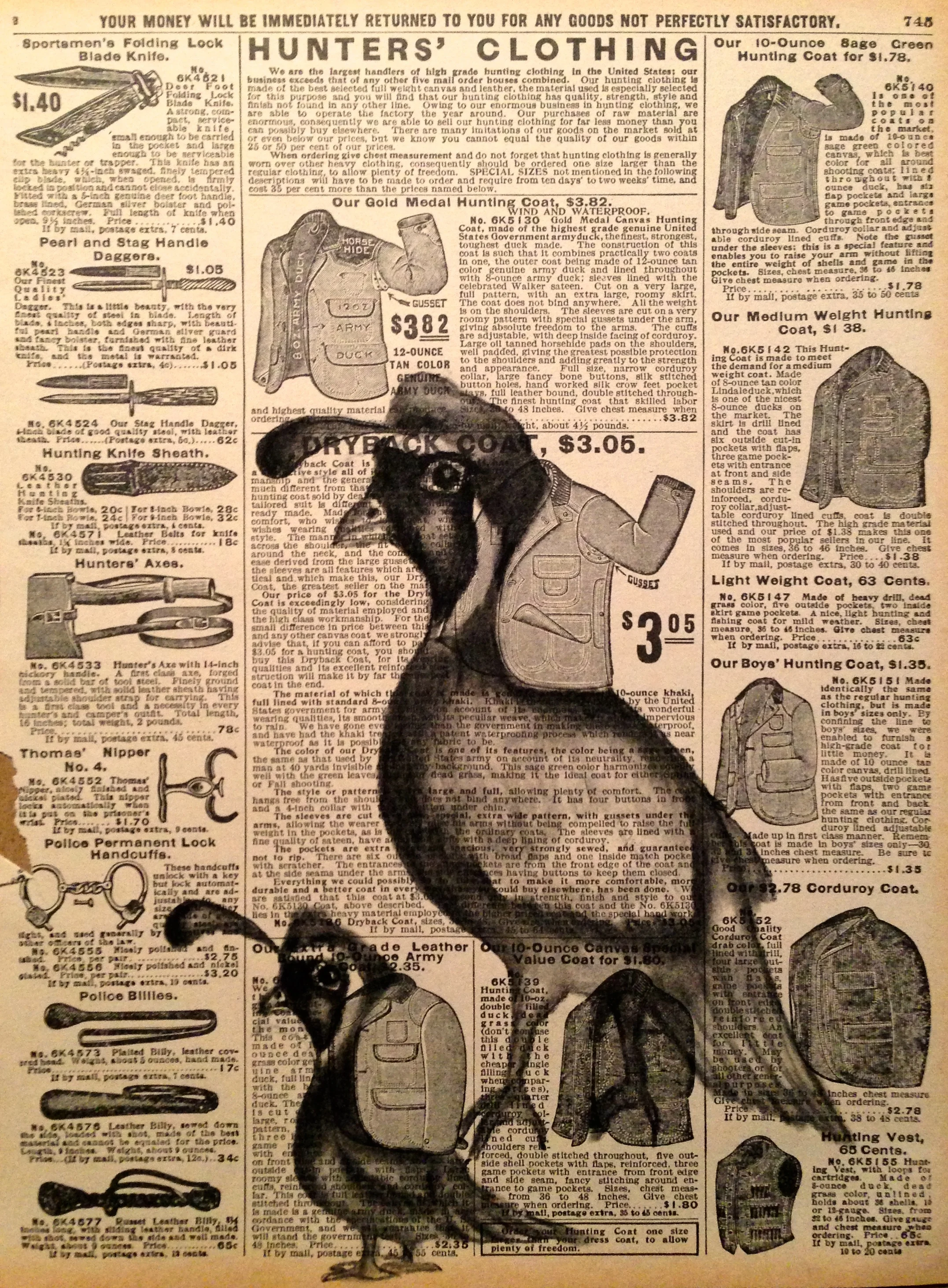 Quayle Camo, 2016 Charcoal on antique catalog