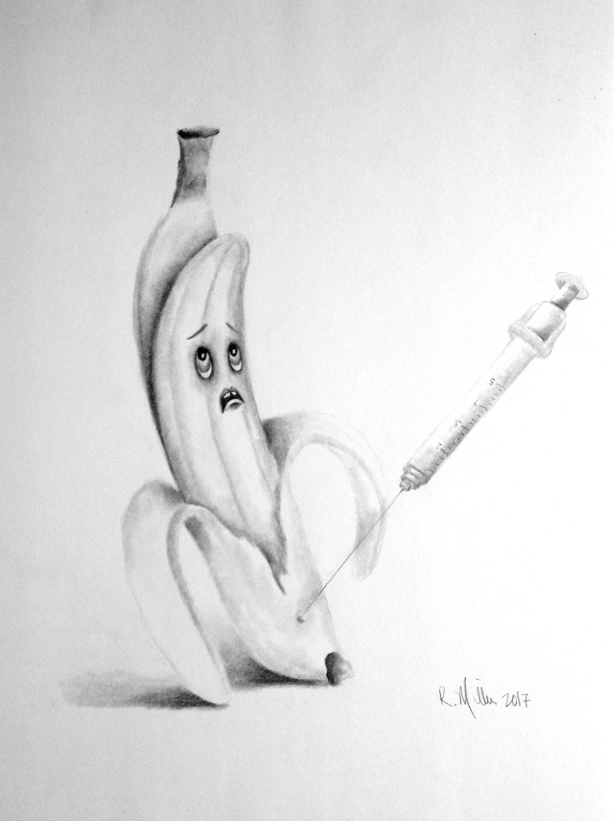 Still Life with GMO Banana, "Unwanted Needle", 2017#2 pencil on paper