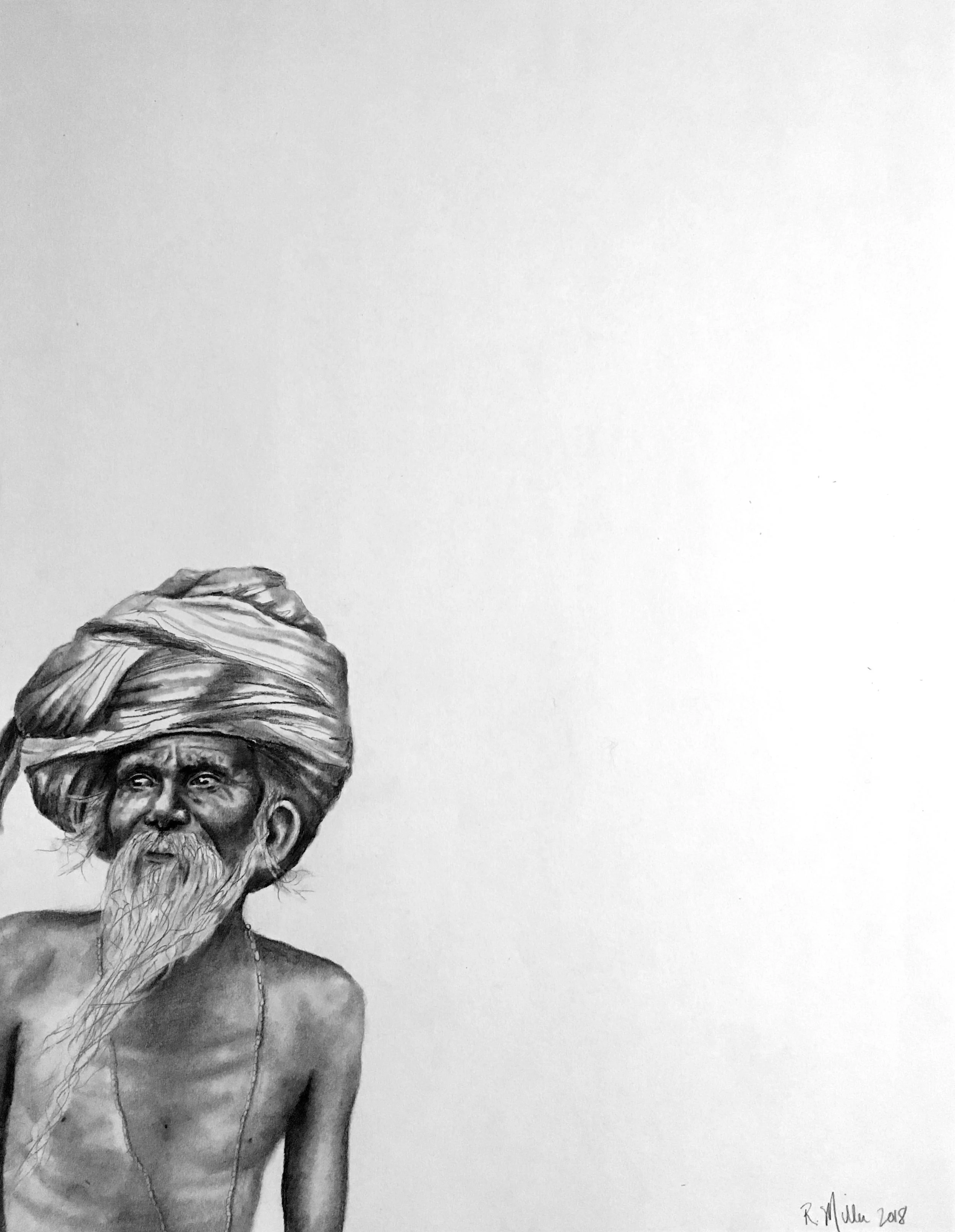 Sadhu, 2018#2 pencil on paper, 11"x14"