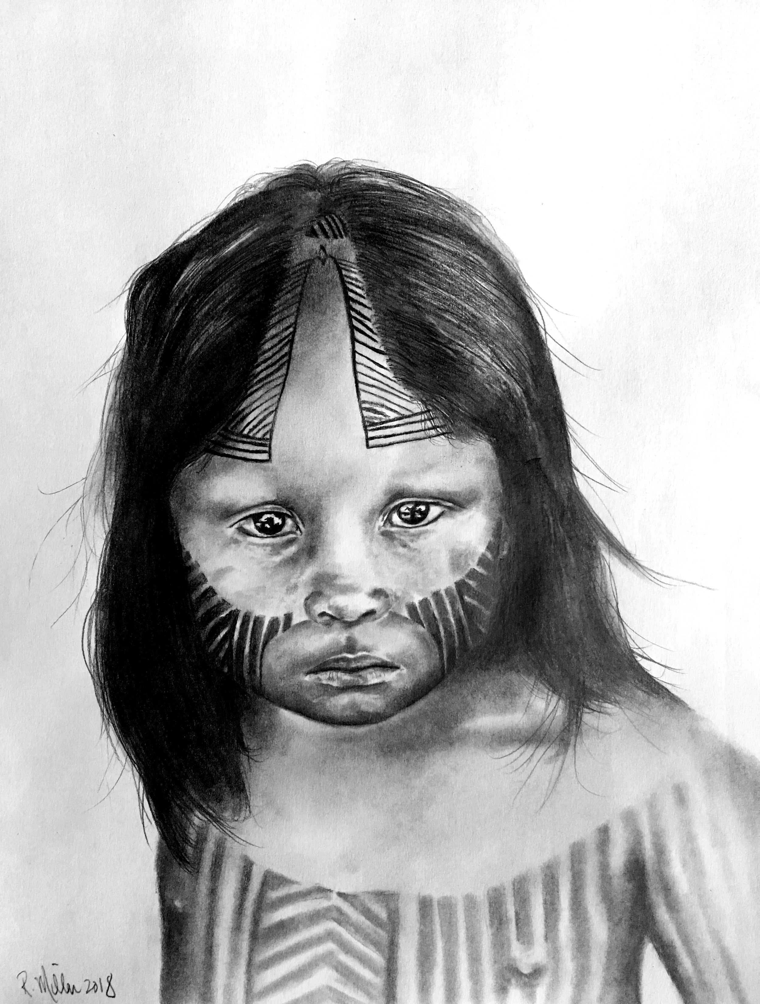 Kayapo Girl, 2018 #2 pencil on paper, 11"x14"