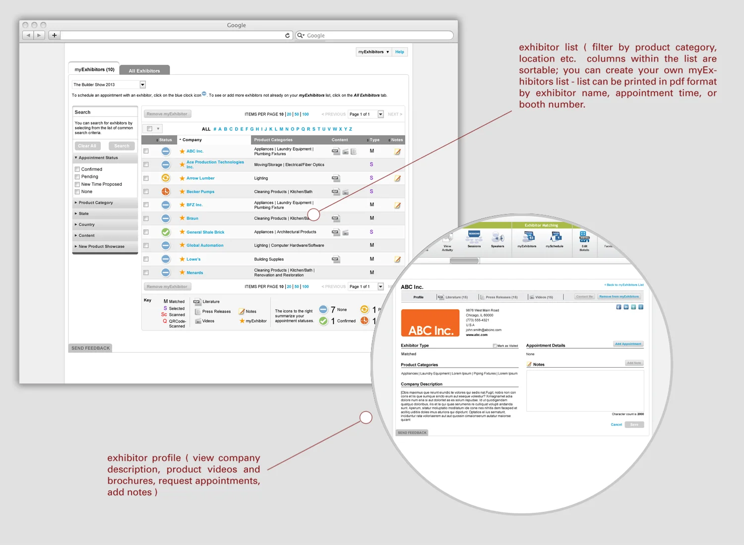  ConnectME:: &nbsp; ConnectME&nbsp;is a web and mobile based show-branded application for trade show attendees to connect with exhibitors before, during, and after show.  Allowing the attendee to search for exhibitors based on product category and t