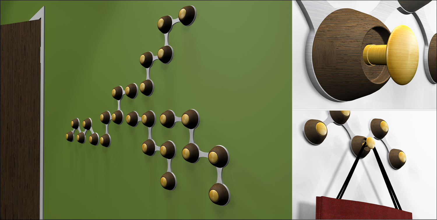   Hang it Up:: &nbsp;  This design brings an otherwise ordinary wall to life with its playful and sculptural shape. &nbsp;Mounted directly to the wall in any direction,  Hang it Up  calls for interaction by allowing the user to pop the hook in and ou