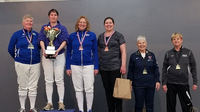 Kelly Dewsnup, second from left, won Gold at the Seattle International Veteran’s Cup