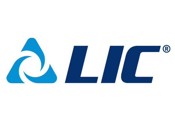 LIC logo with a stylized triangular symbol and the word LIC in bold navy blue font.