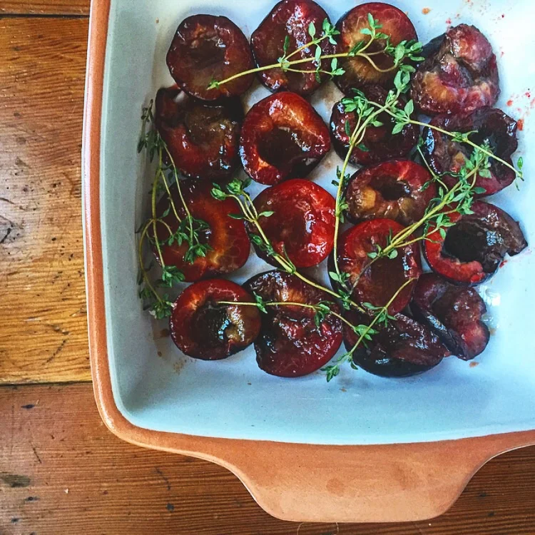 Roasted Santa Rosa Plums Balsamic + Thyme