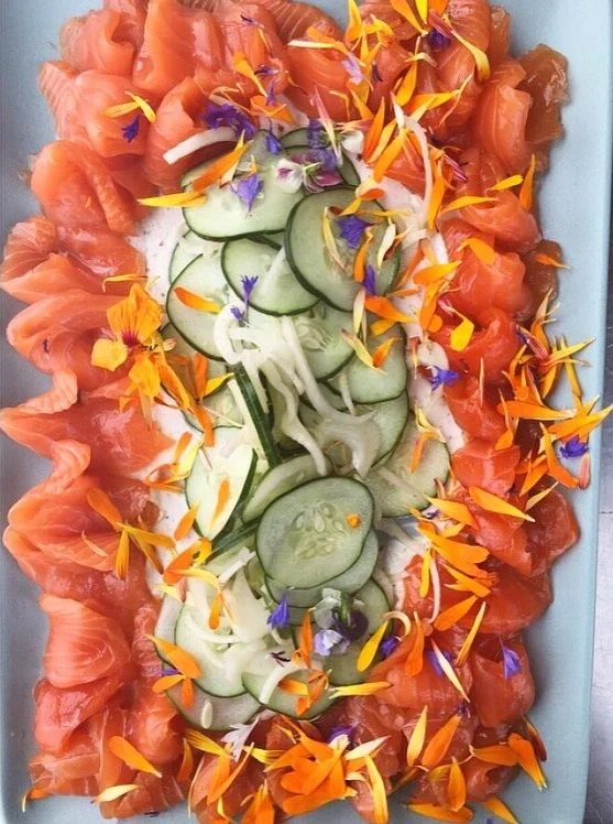 King Salmon Crudo from H&H by Chef Chris Curtiss at Secret Sea Cove Santa Cruz, California