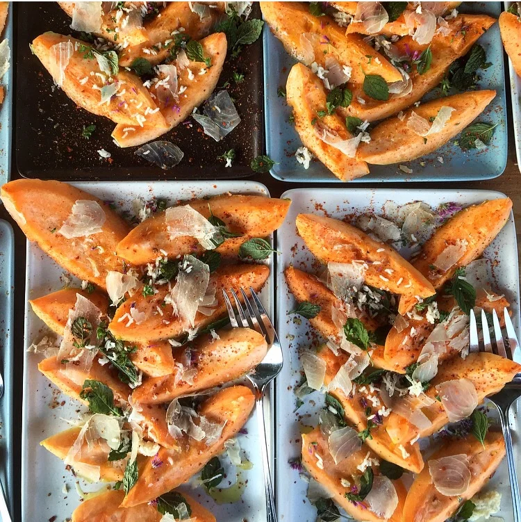 Dehydrated Cantaloupe, Shiso, Puffed Rice and Marlin Ham by Chef Abraham Conlon of Fat Rice // South Haven, Michigan