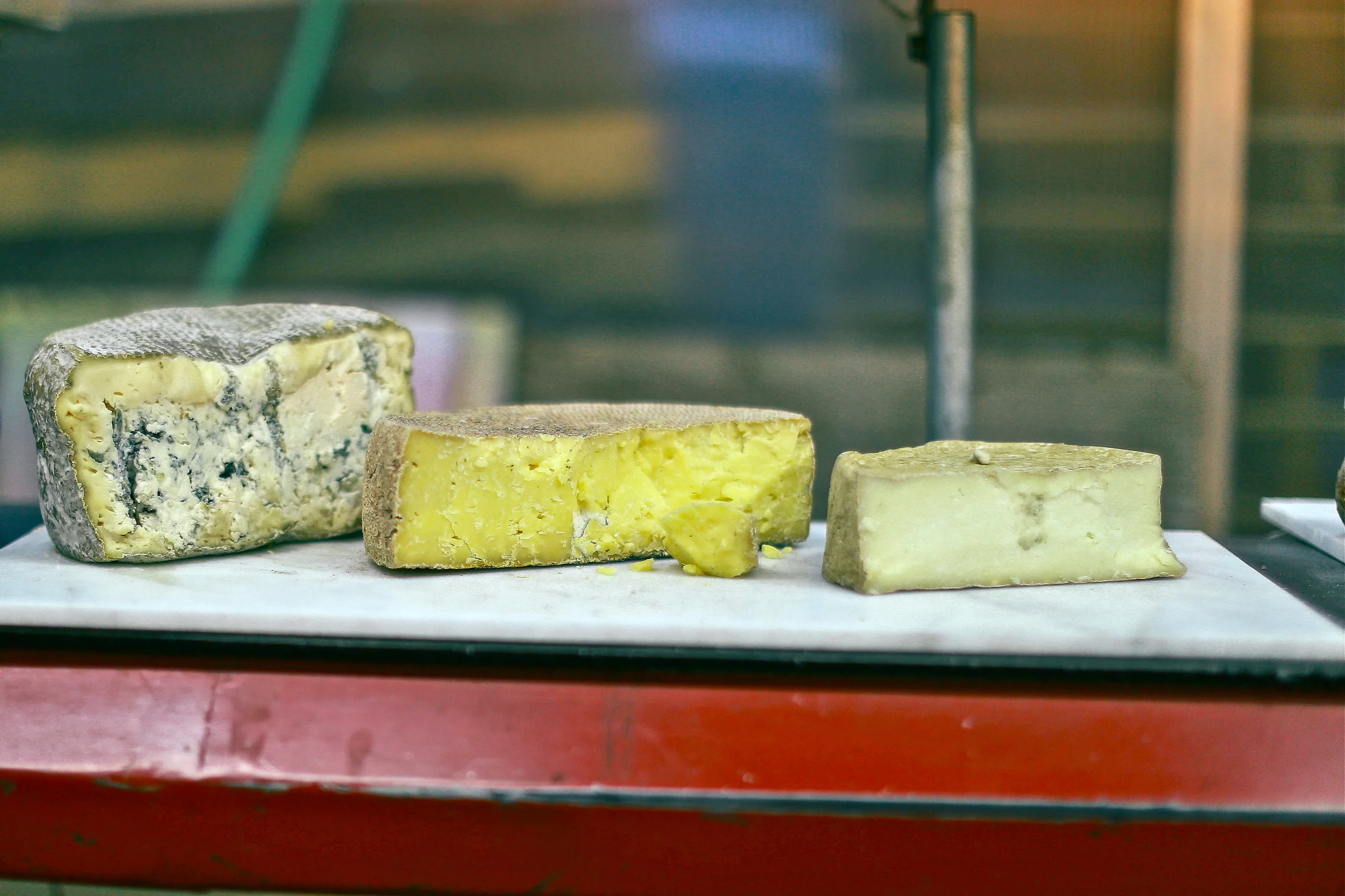 The Cheese Line Up! Birchrun Blue from Birchrun Hills Farm, Drumm from Bobolink Dairy & Bakehouse, Yellow Brick Road from Yellow Springs Goat Dairy// Photo by Ellie Tremble