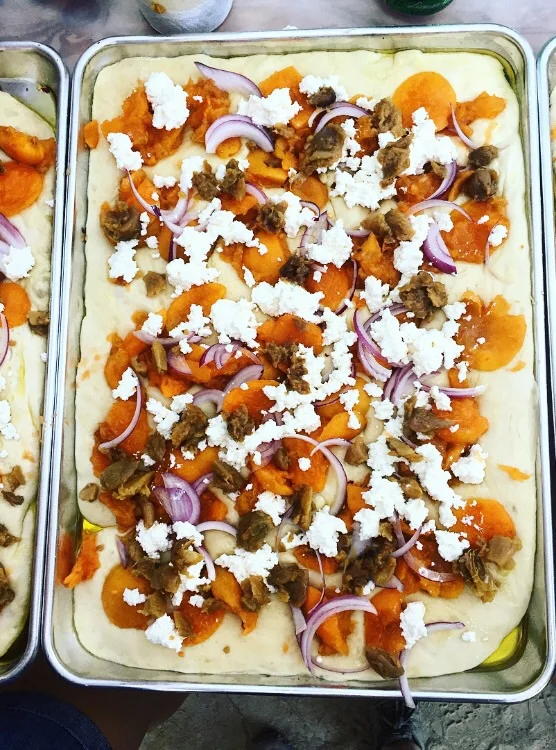 Apricot, red onion, ricotta and roasted garlic//Belgrade Lakes, Maine