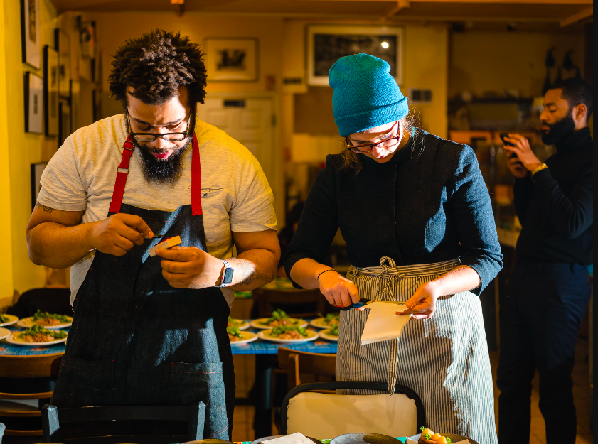 Chef Kurt Evans and Chef Katie Briggs at South Philly Barbacoa// Photo by Ted Nghiem 
