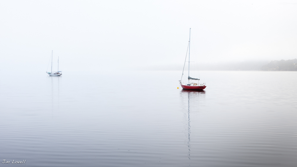 Red Yacht, Foggy Morning