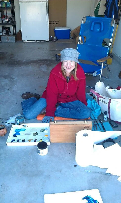 Happy painter :) Not technically "en plein air," but close enough for a windy, cold early spring day.​