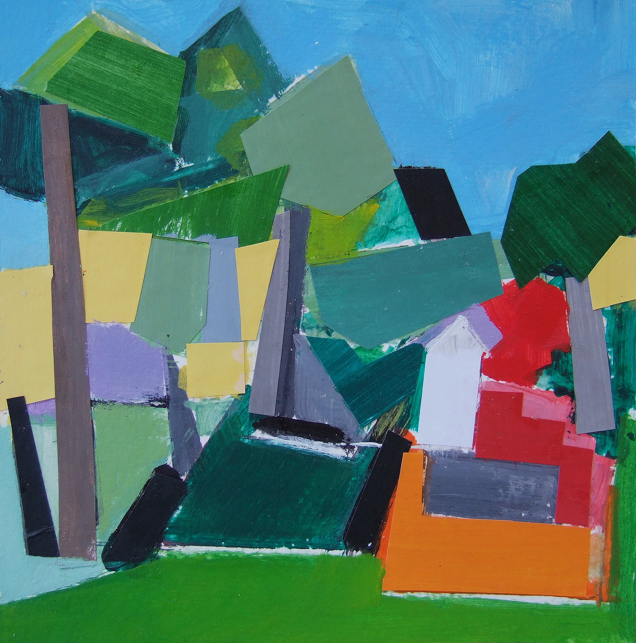 Acrylic and Collage on Matte Board6 x 6"