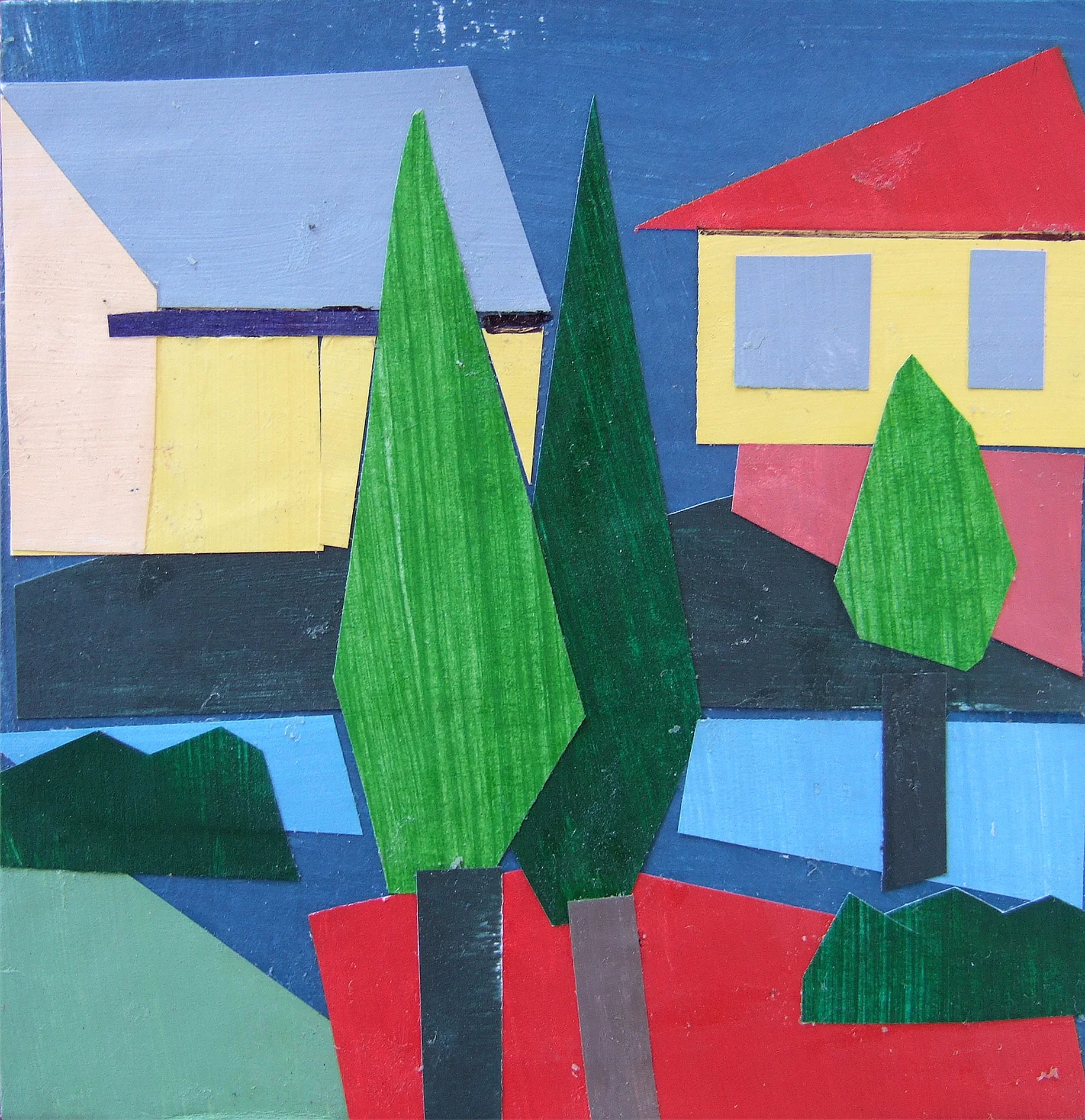Acrylic and Collage on Matte Board 2 x 2"