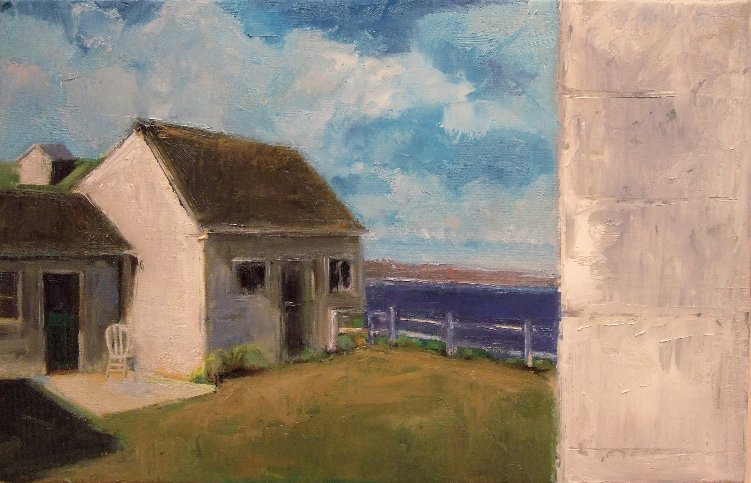 Loose but messy. I really wanted simple shapes. I do like the idea of cropping the length by adding the wall at the right foreground. I feel like I'm spying on the house from behind the corner of a nearby building.