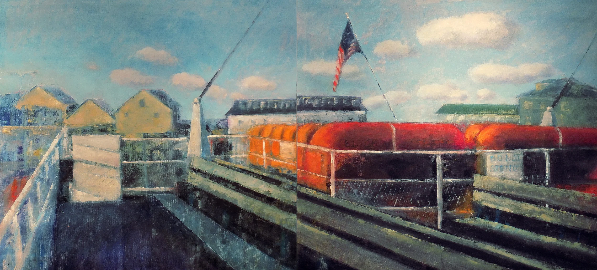Block Island Ferry Diptych, oil on canvas, 24 x 48"
