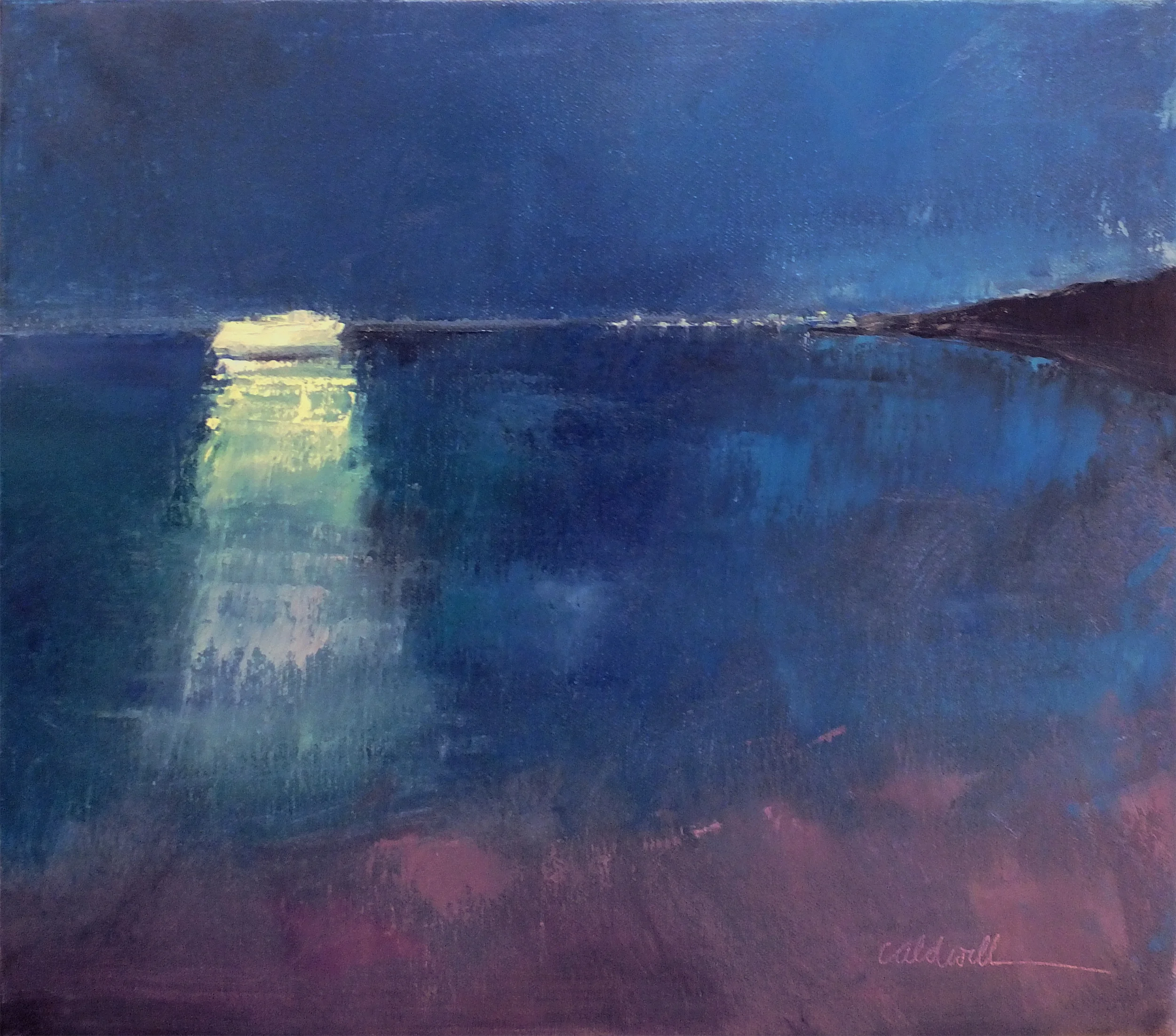 Painting of a memory, well more like two memories of Block Island from last summer on the beach at night and the ferry coming in and looking like a ghost ship and also the sparkly blue phosphorescents in the water.