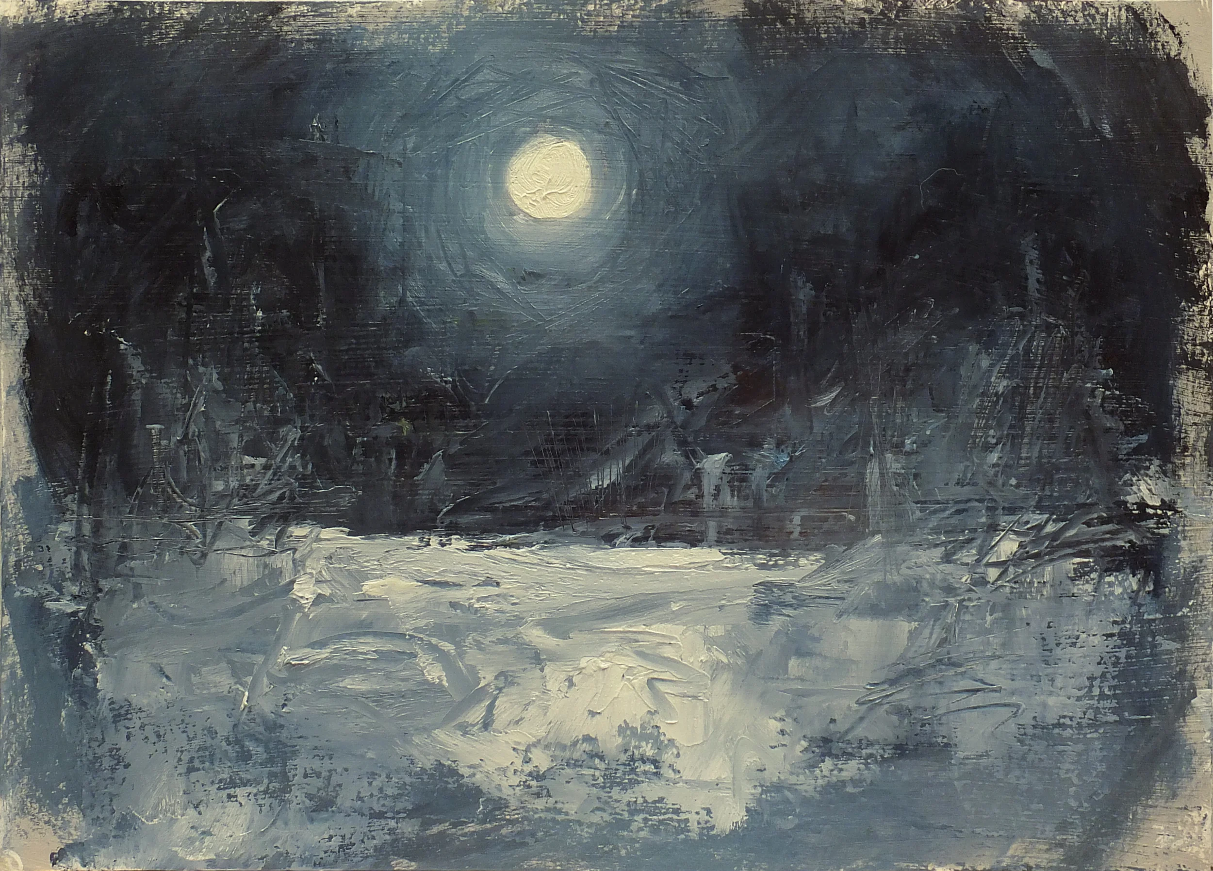 moon after the stormoil on paper/gesso8 1/2 x 12"