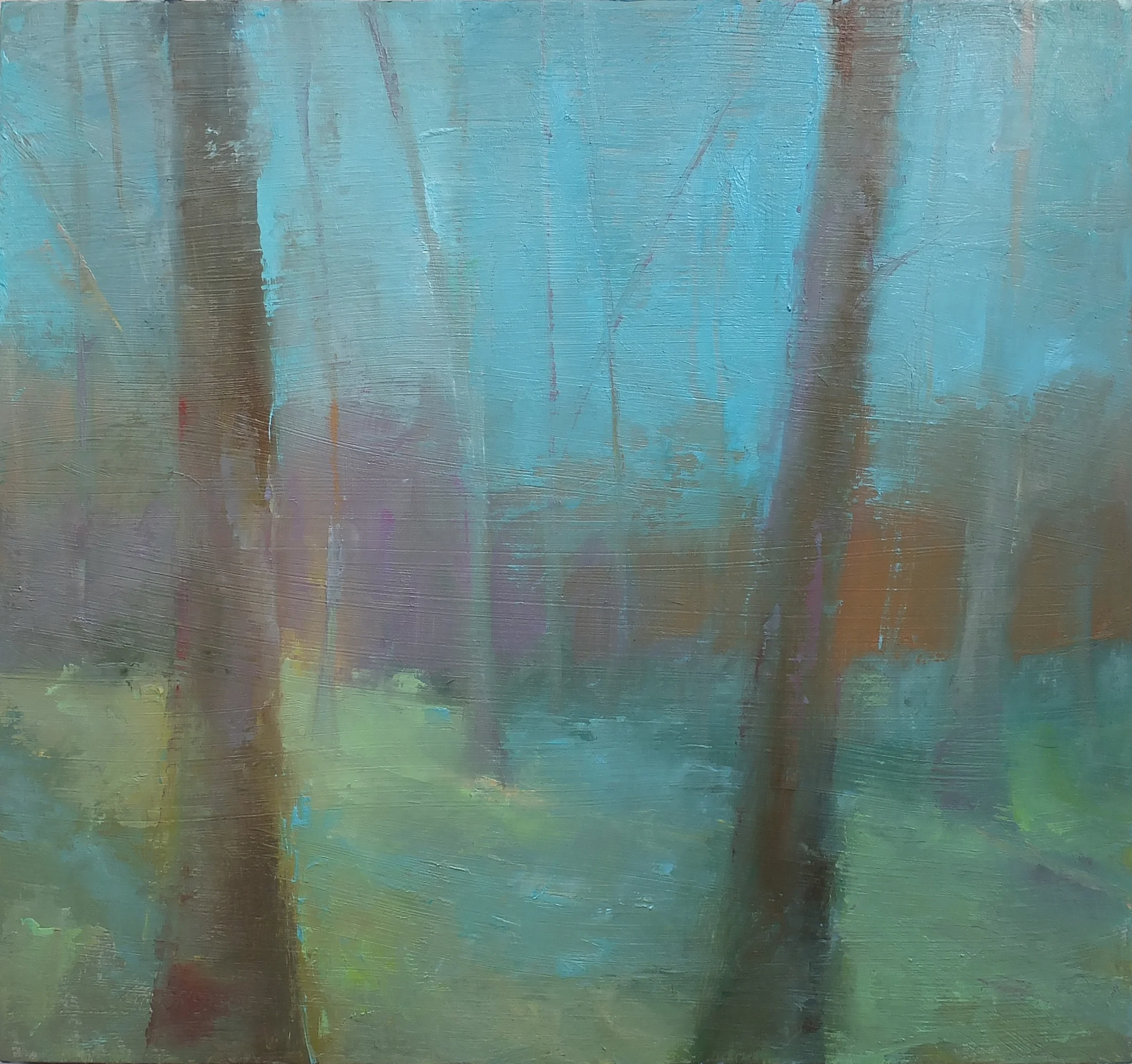 Welcome Spring oil/wood 14 x 15"