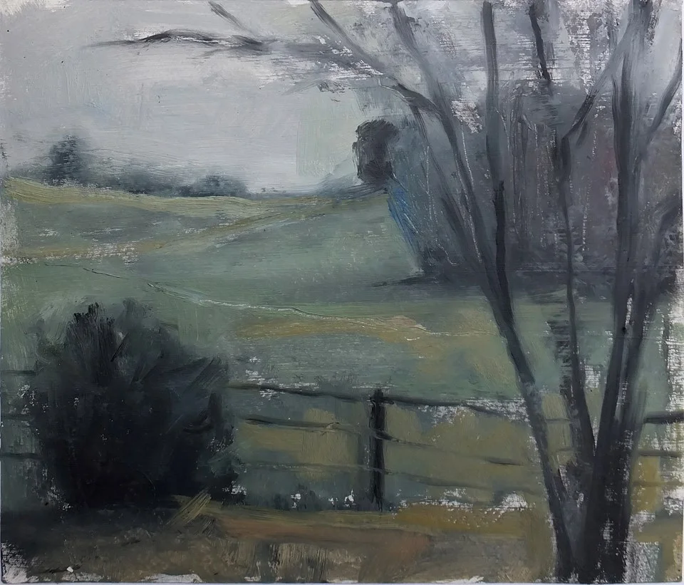 oil and charcoal/paper 9 x 10 1/2" Friends' Virginia Farm 2016