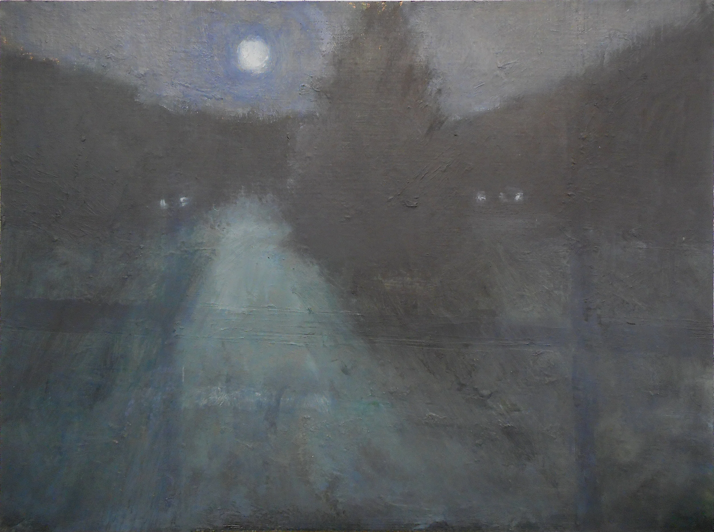 golf course before dawn, from memory/imagination, 9 x 12” oil/paper/panel