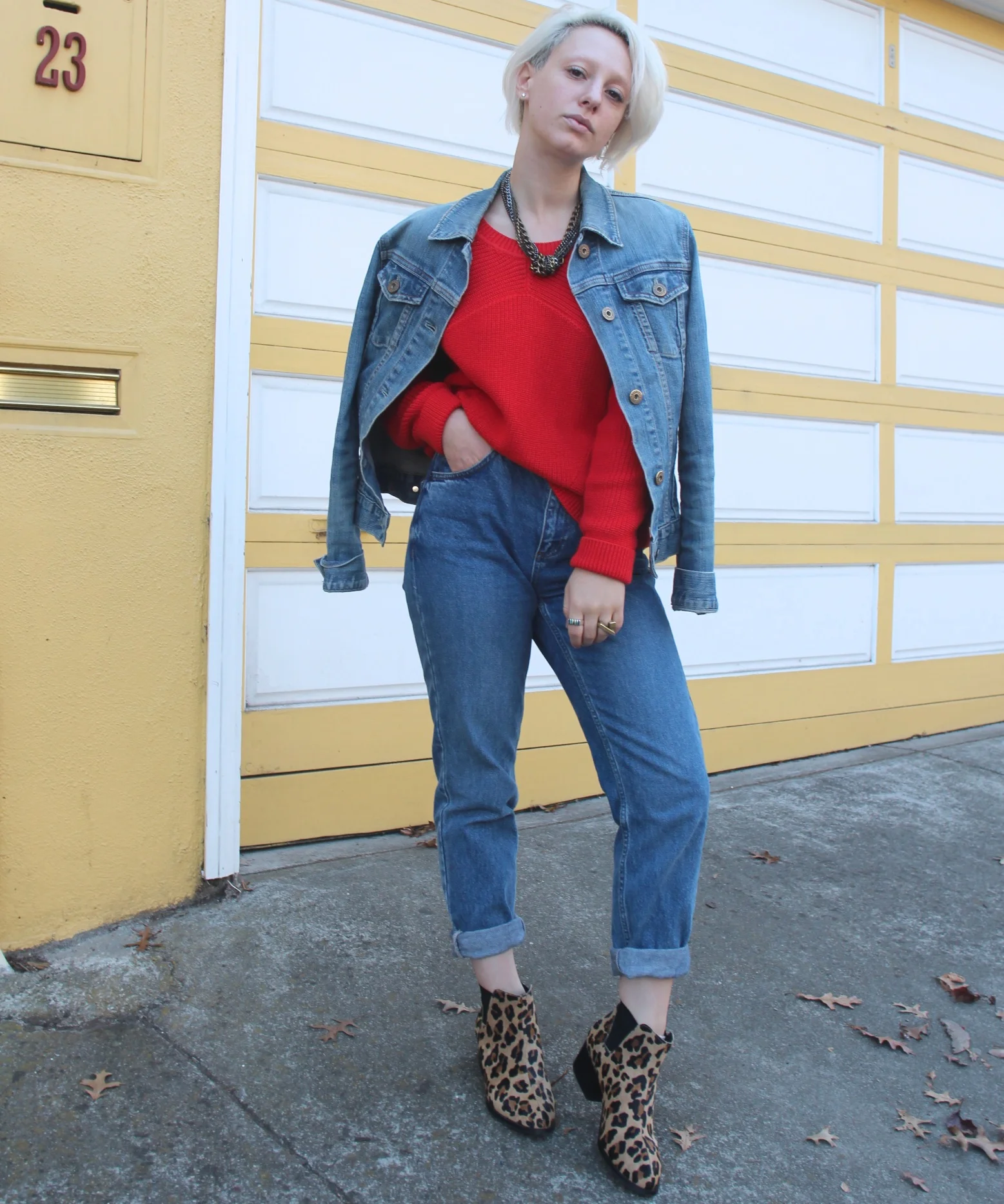 Denim Jacket: Gap (vintage), Sweater: Sandro , Denim: Topshop "Mom Jean" , Shoes: Steve Madden via DSW