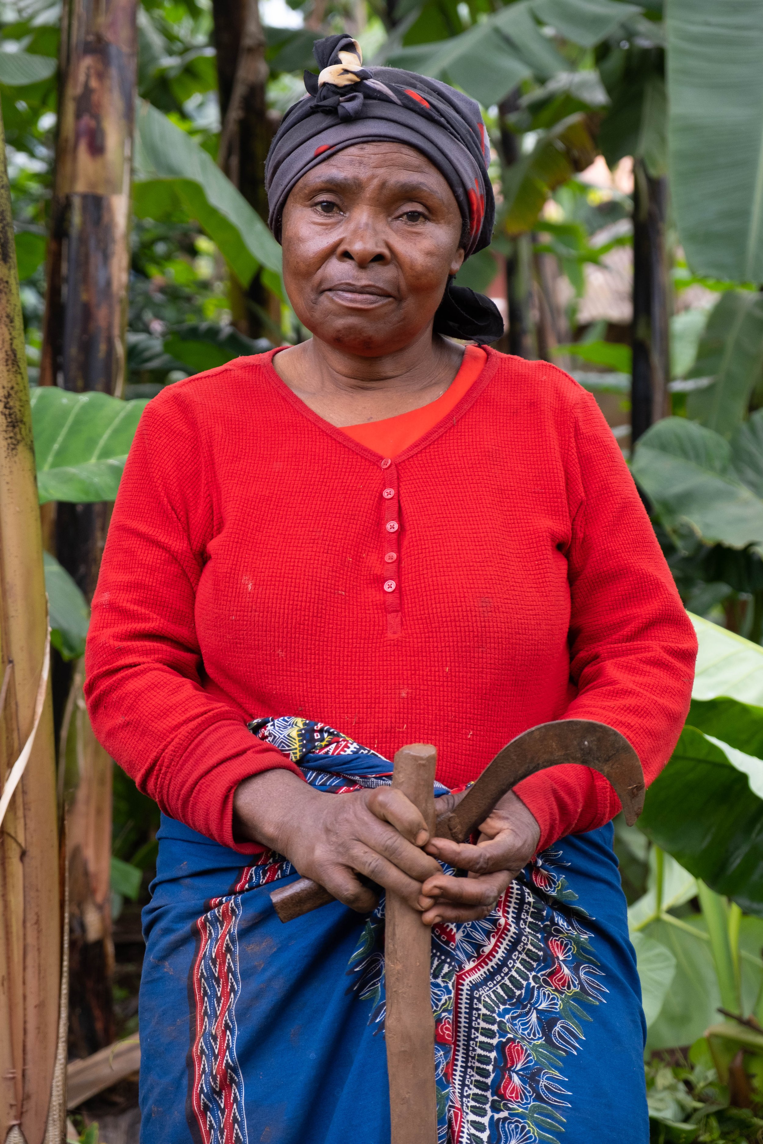  Angelina Eulodi, age 63, she has been working in coffee production for 38 years. Materuni Village, Tanzania.  June, 2023. 