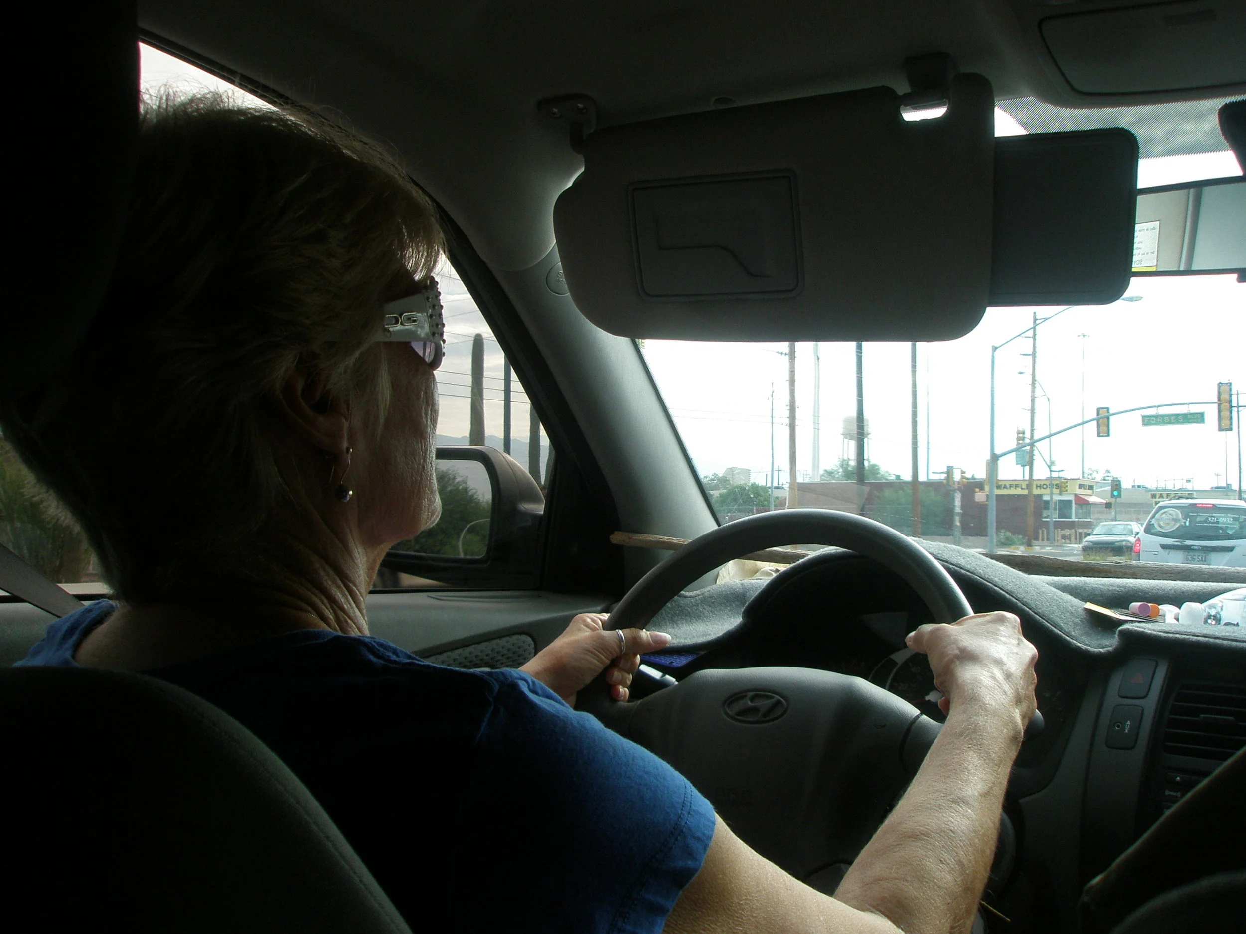 Sheryle driving us to the airport