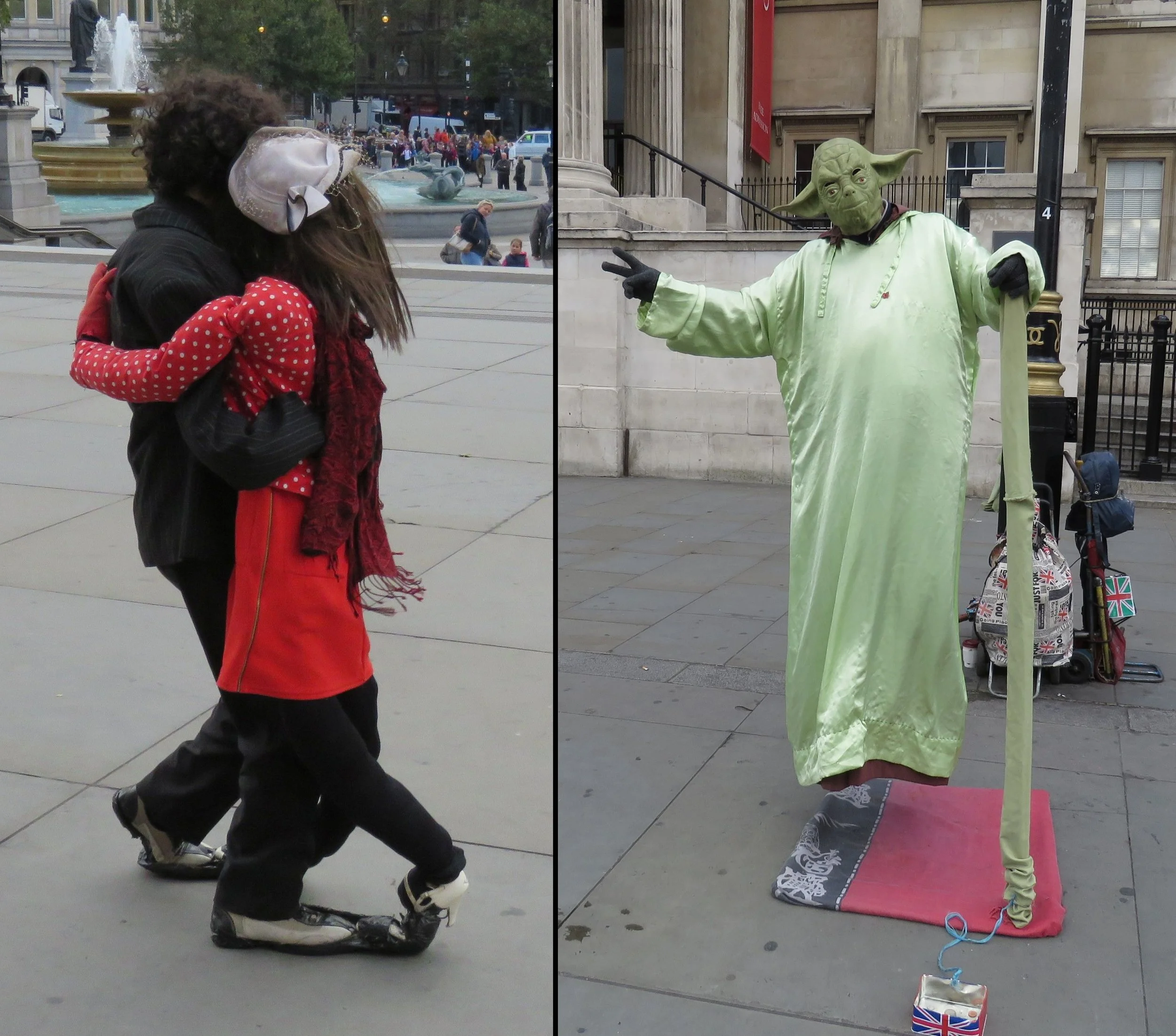 Buskers in front of the National Gallery. I still can't figure out how Yoda is supported.