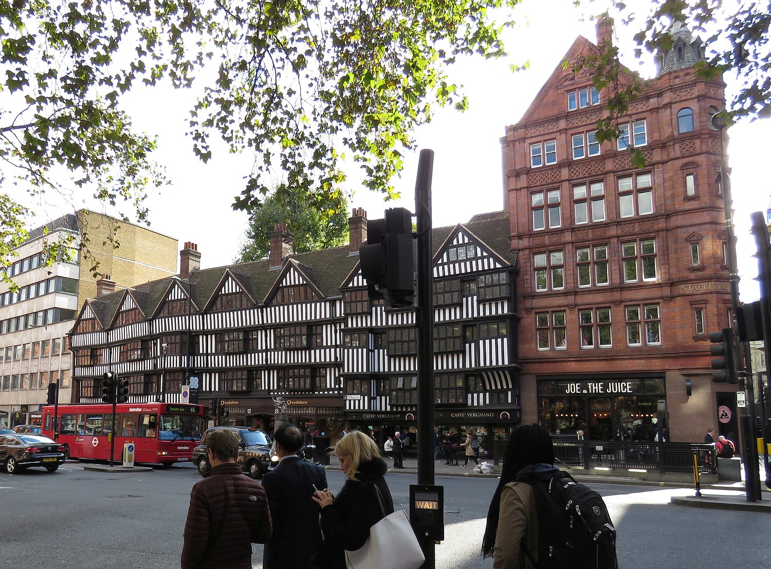 Staple Inn, built in mid 16th Century and still in use on Holborn Street. Originally lodging for visiting wool merchants (staplers), it became an inn for law students. Today, it's offices.