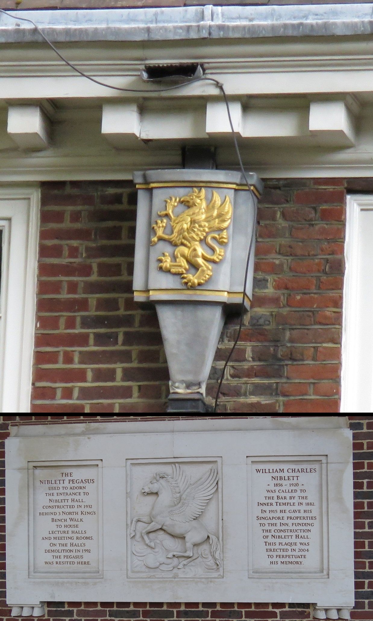 Symbols for two of the Inns - griffin for Gray's Inn and Pegasus for Inner Temple.