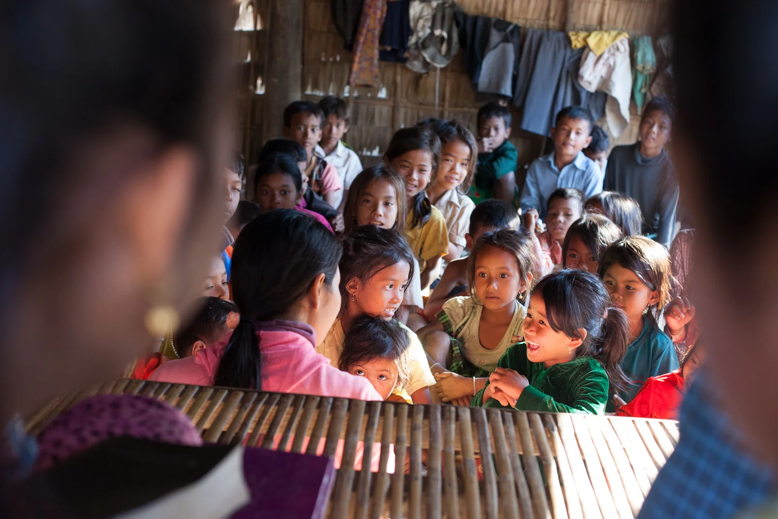 Chanthy teaches young children from the Bible. Afterward a group of older youth took their place and Chanthy led them through a more advanced version of the same teaching. Chanthy is learning how to teach the Bible at a Bible school in the nearby city, and each week she teaches what she recently learned there.