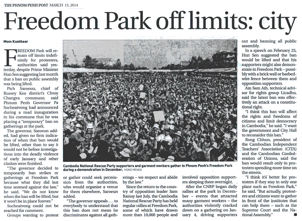 Image in March, 2014, from the Phnom Penh Post