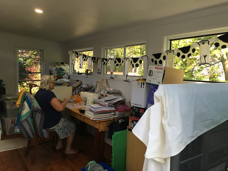 This is NannyO in her her workshop. How cool is it? Look at her, she seems very happy doesn't she, not even noticing me taking photos of her :) We hardly see her anymore she is so busy making things. The children love to visit and ask for things to be made - usually stuffed knitted animals! We now have a large menagerie that the children use for their vet games.